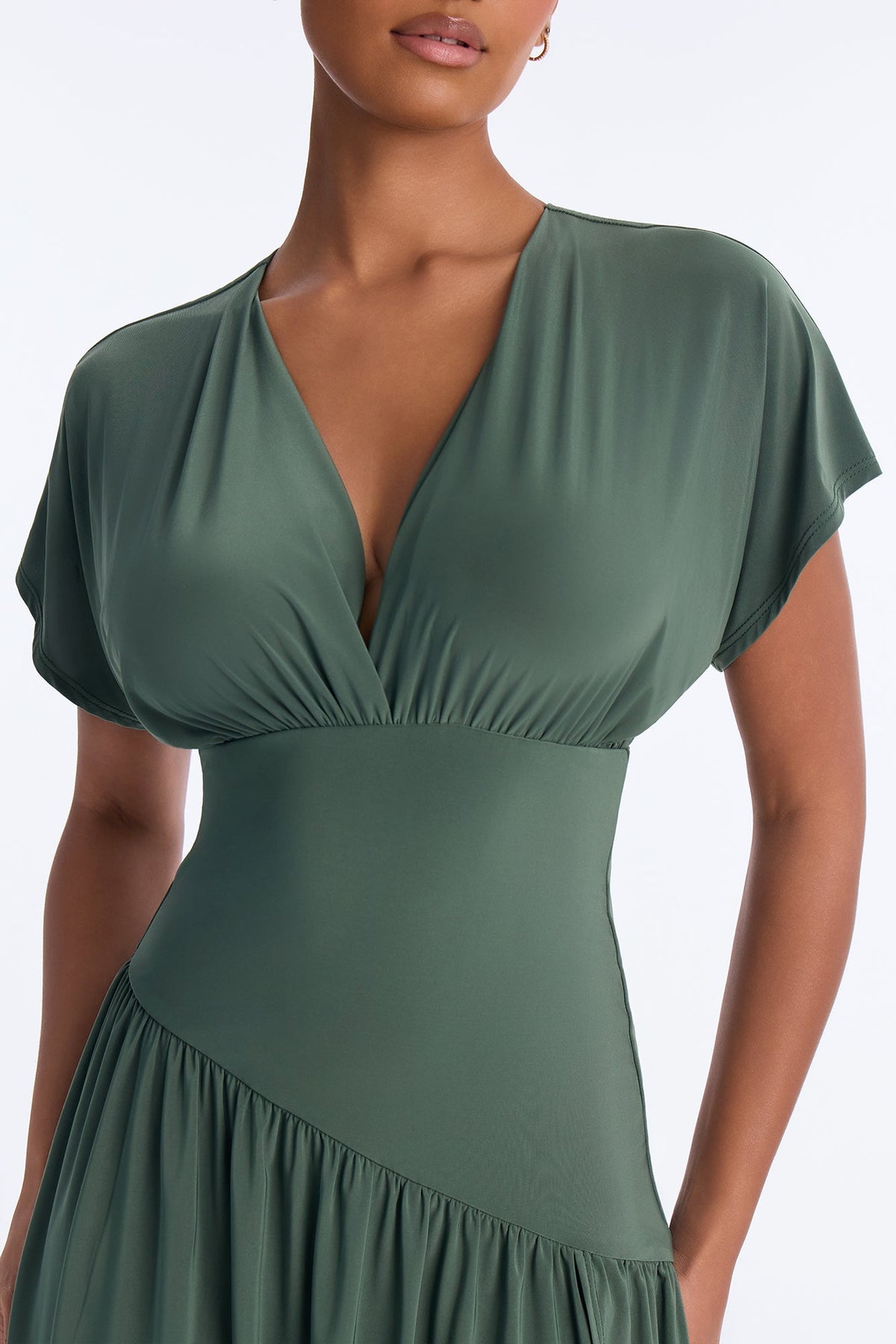 Complete Package Pleated High Slit Midi Dress - Olive