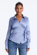 Bria Satin Tie Waist Blouse - Periwinkle