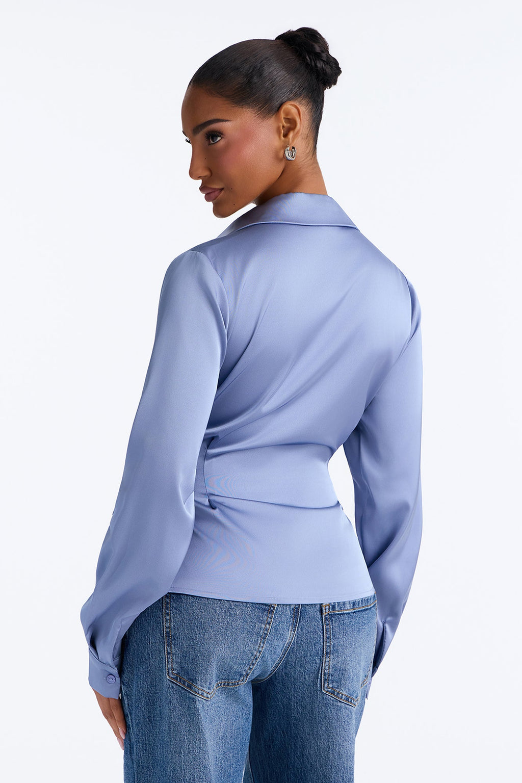 Bria Satin Tie Waist Blouse - Periwinkle