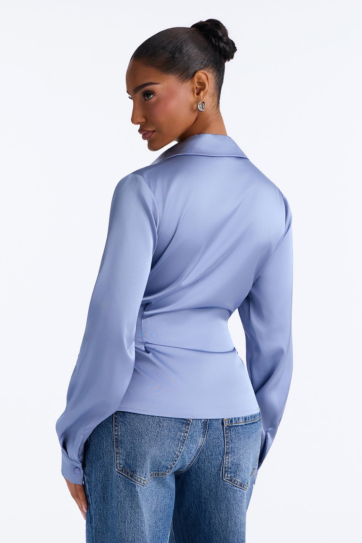 Bria Satin Tie Waist Blouse - Periwinkle