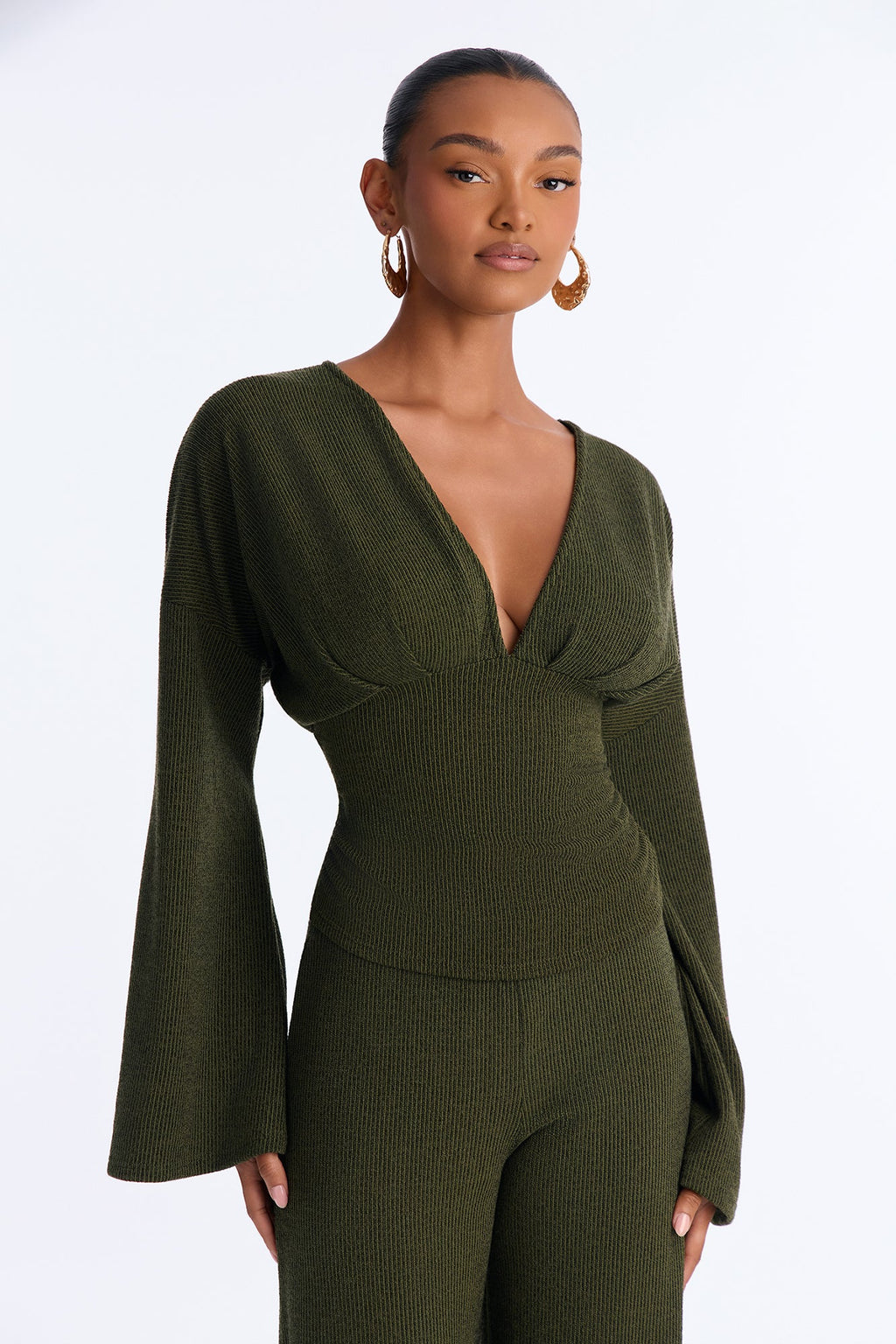 Remy Ruched Wide Leg Pant Set - Olive