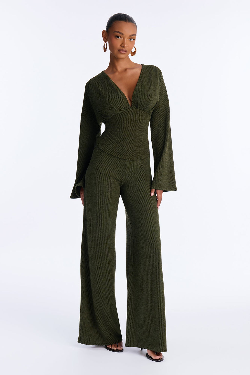 Remy Ruched Wide Leg Pant Set - Olive