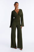 Remy Ruched Wide Leg Pant Set - Olive