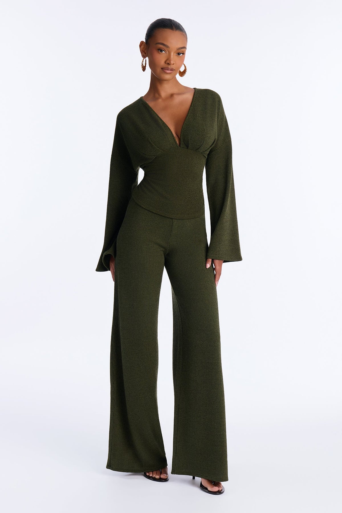 Remy Ruched Wide Leg Pant Set - Olive