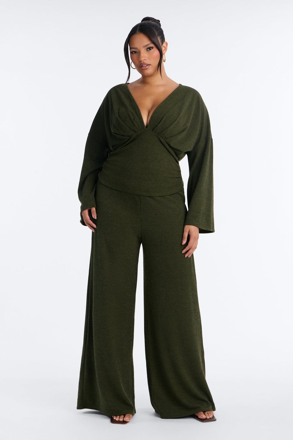 Remy Ruched Wide Leg Pant Set - Olive