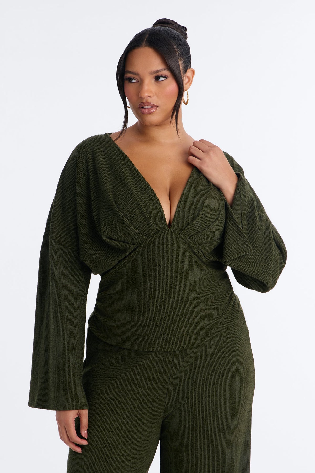 Remy Ruched Wide Leg Pant Set - Olive