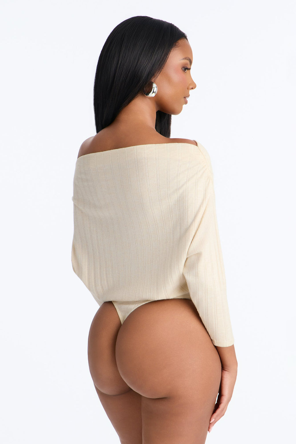 Coffee Date Ribbed Boat Neck 3/4 Sleeve Bodysuit - Cream