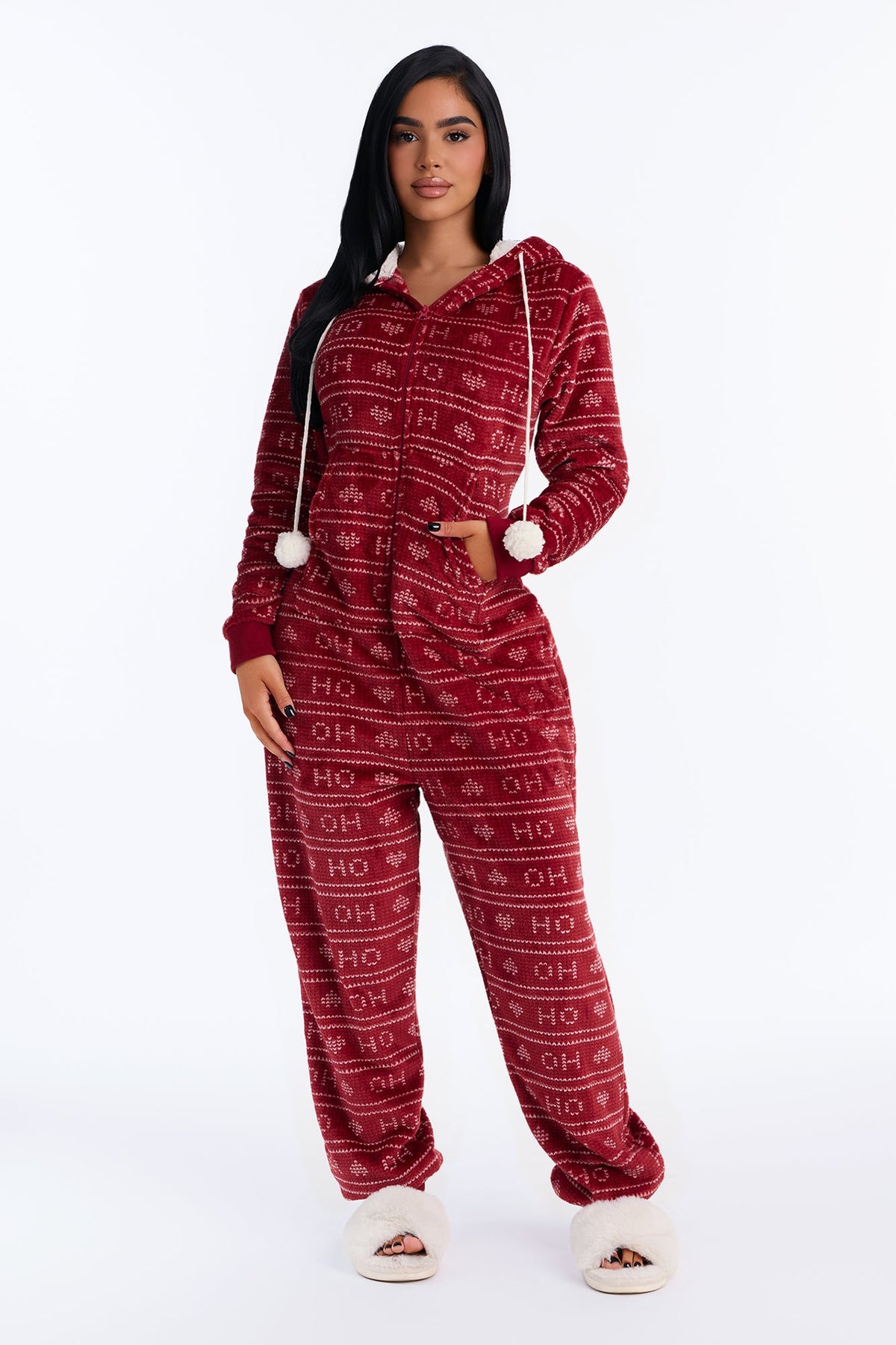 Ho Ho Ho Hooded Plush Onesie - Red