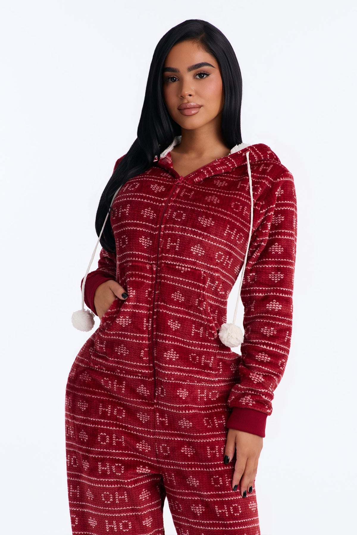 Ho Ho Ho Hooded Plush Onesie - Red