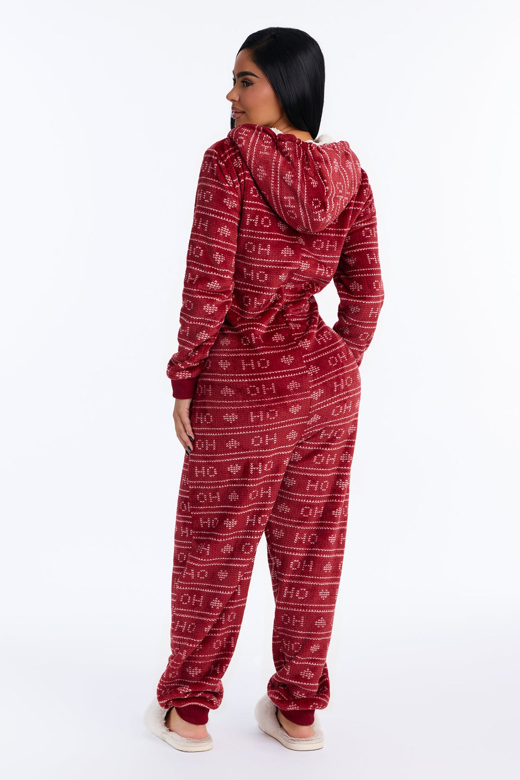 Ho Ho Ho Hooded Plush Onesie - Red