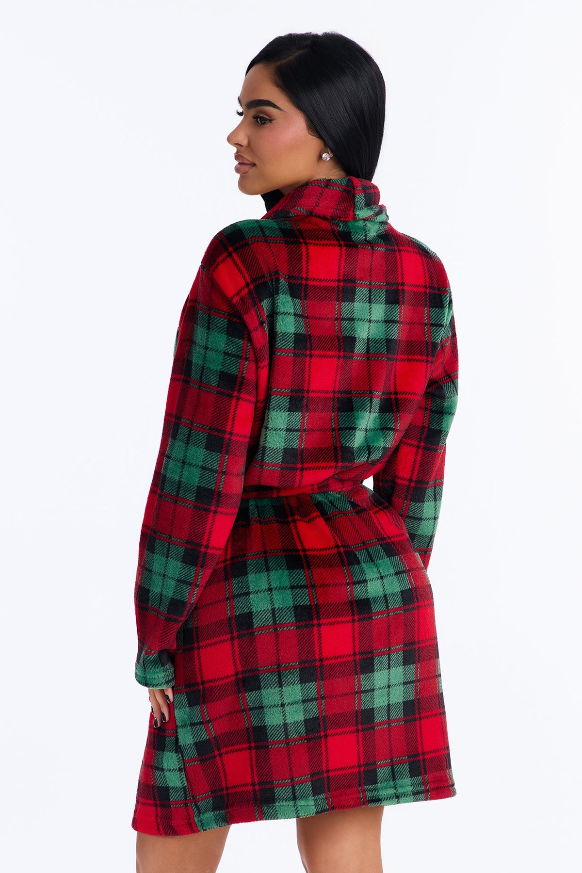 Yuletide Plaid Plush Robe - Green/combo