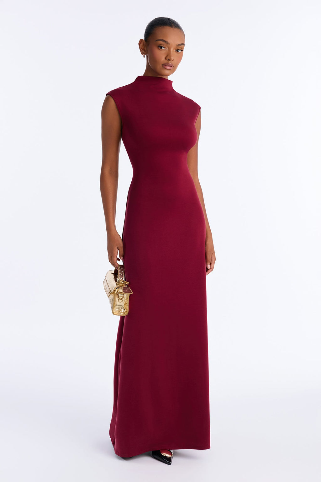 Blaire Mock Neck Maxi Dress - Burgundy