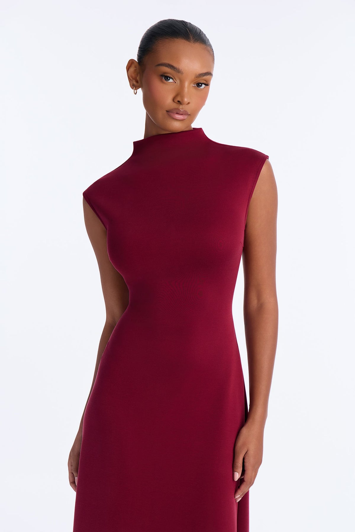 Blaire Mock Neck Maxi Dress - Burgundy