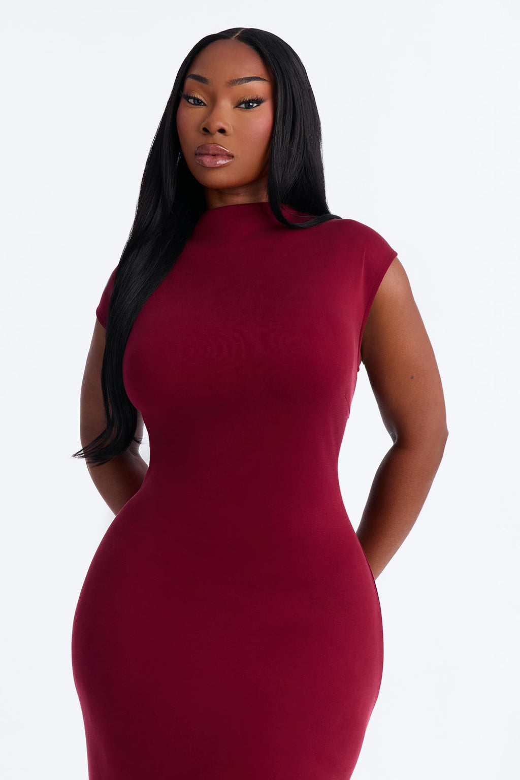 Blaire Mock Neck Maxi Dress - Burgundy