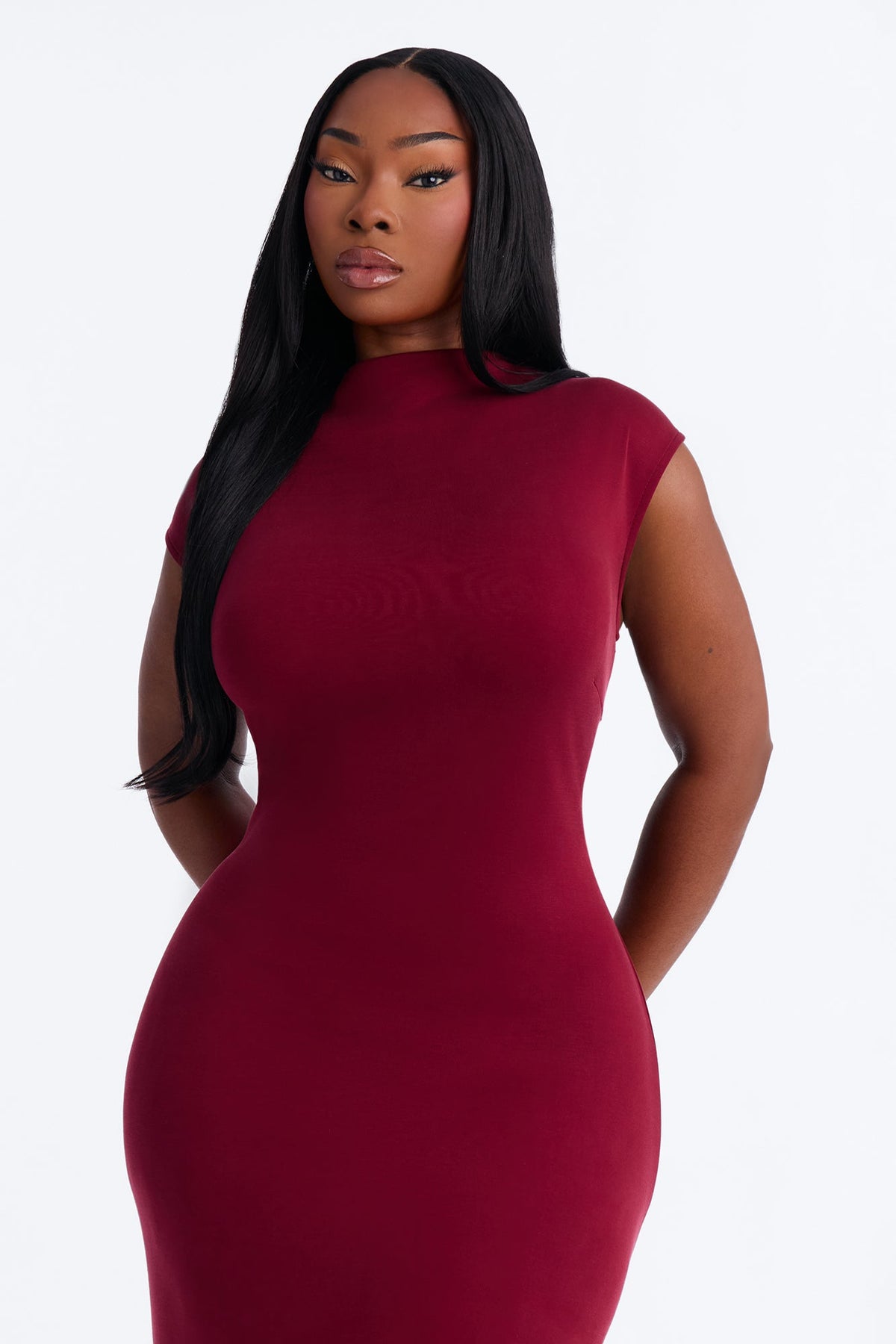 Blaire Mock Neck Maxi Dress - Burgundy