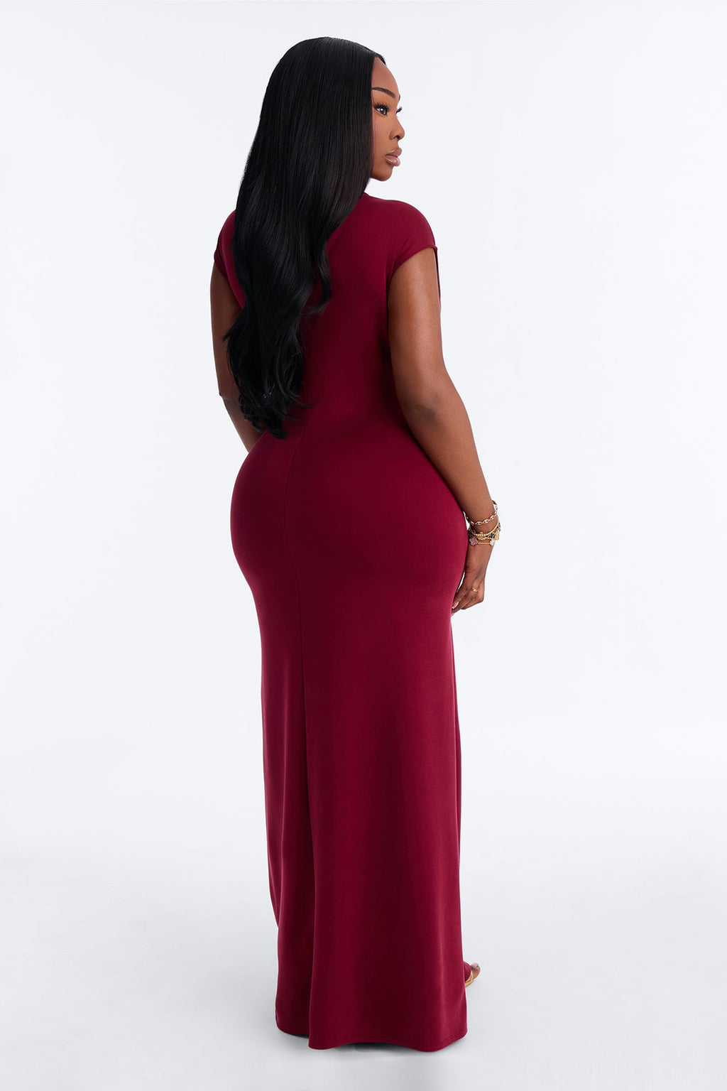 Blaire Mock Neck Maxi Dress - Burgundy