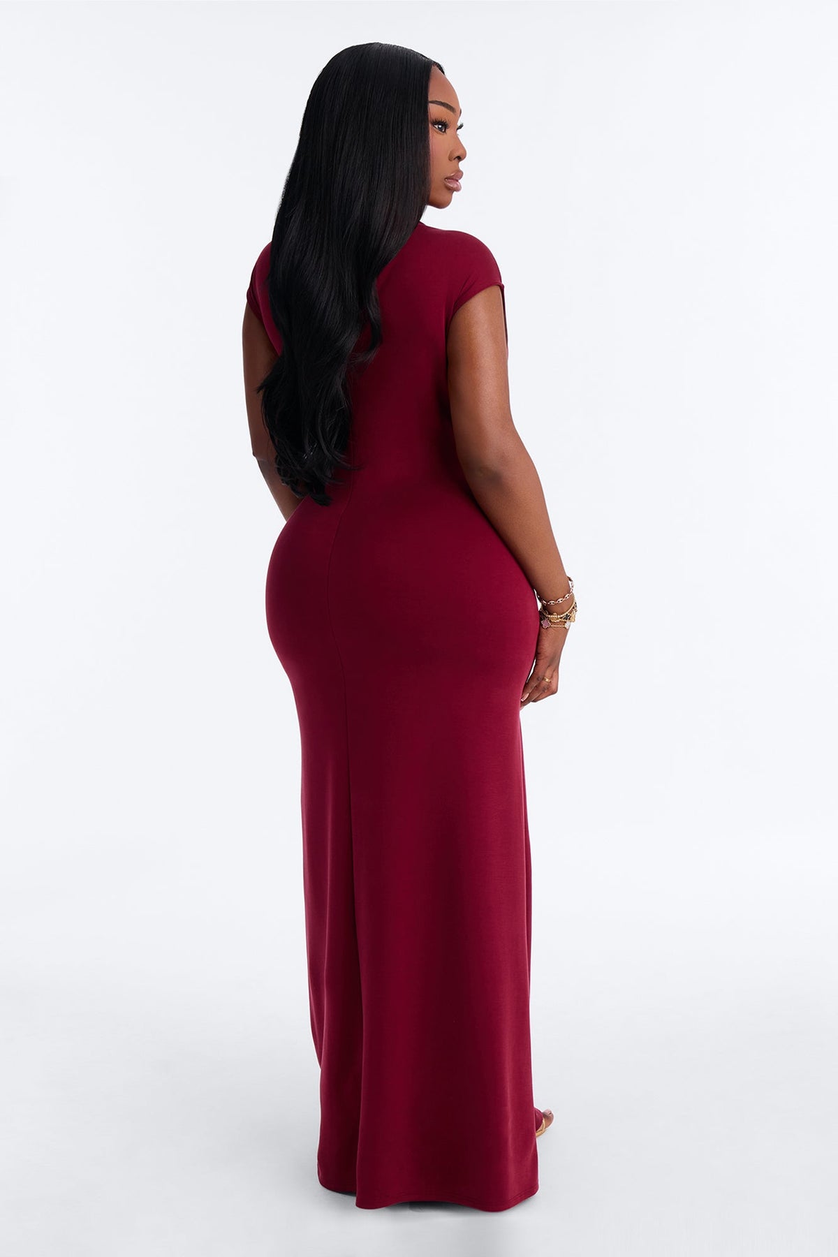 Blaire Mock Neck Maxi Dress - Burgundy