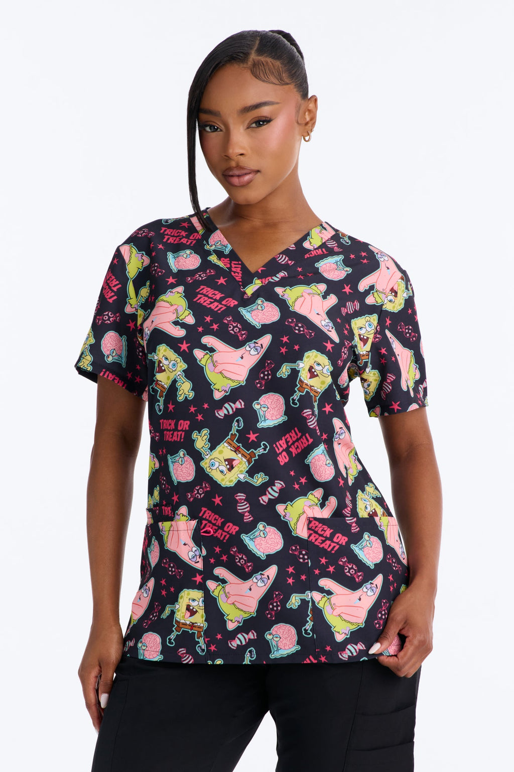 Sea Star Patrick & SpongeBob Uniform Scrub Top - Black