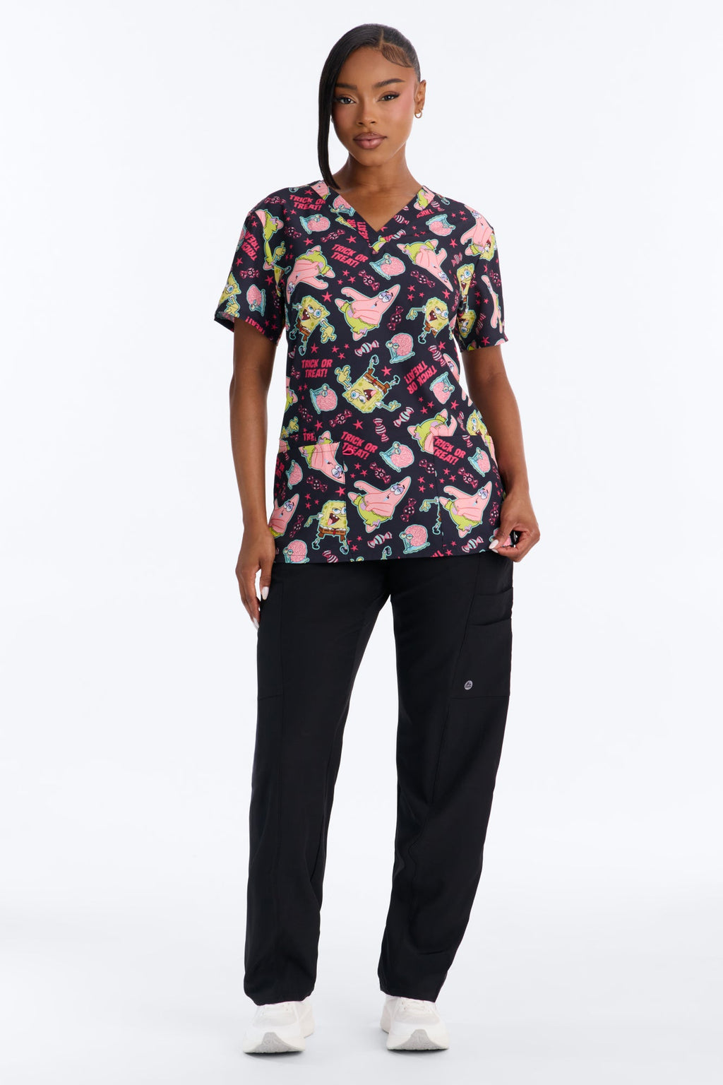 Sea Star Patrick & SpongeBob Uniform Scrub Top - Black