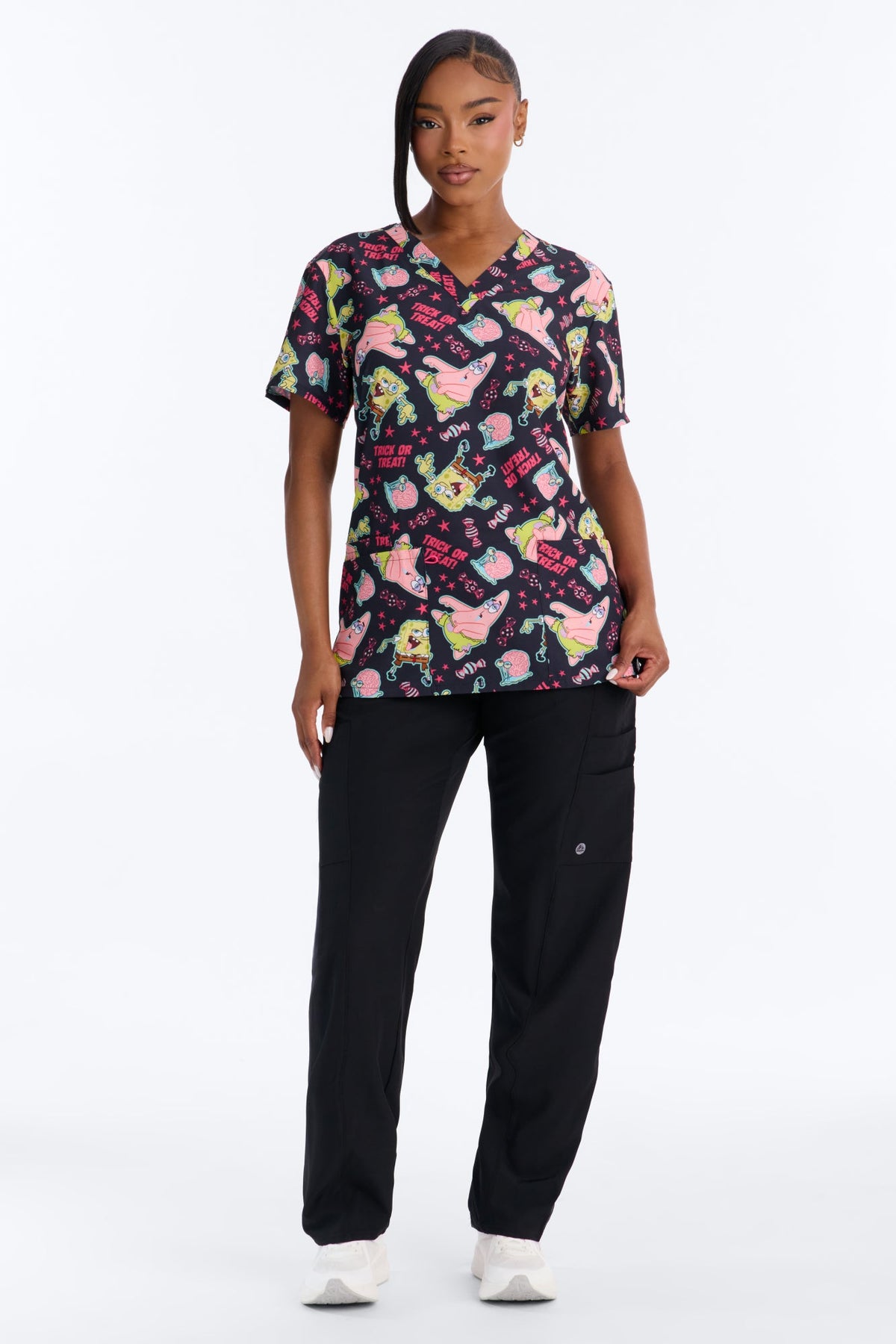 Sea Star Patrick & SpongeBob Uniform Scrub Top - Black