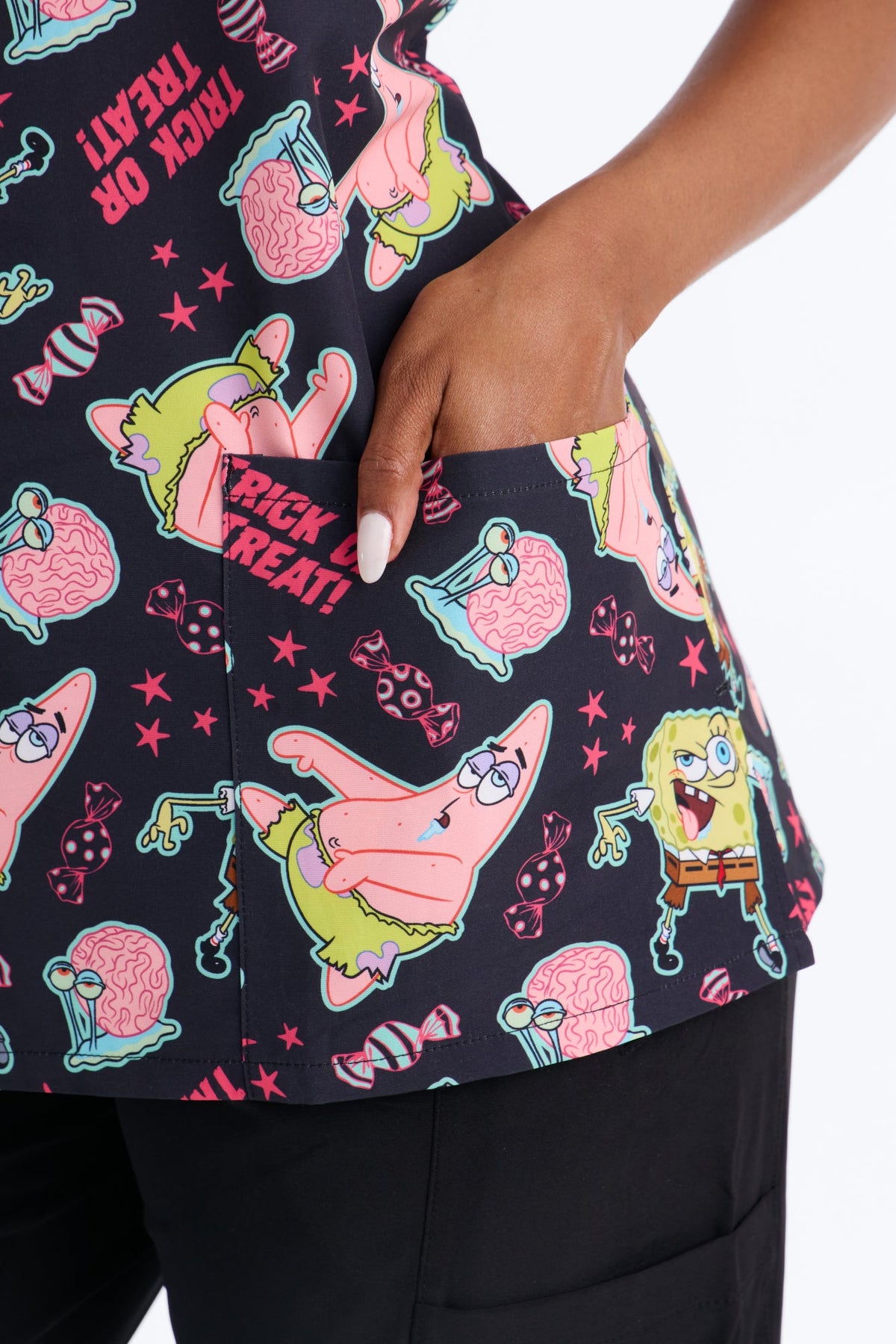 Sea Star Patrick & SpongeBob Uniform Scrub Top - Black