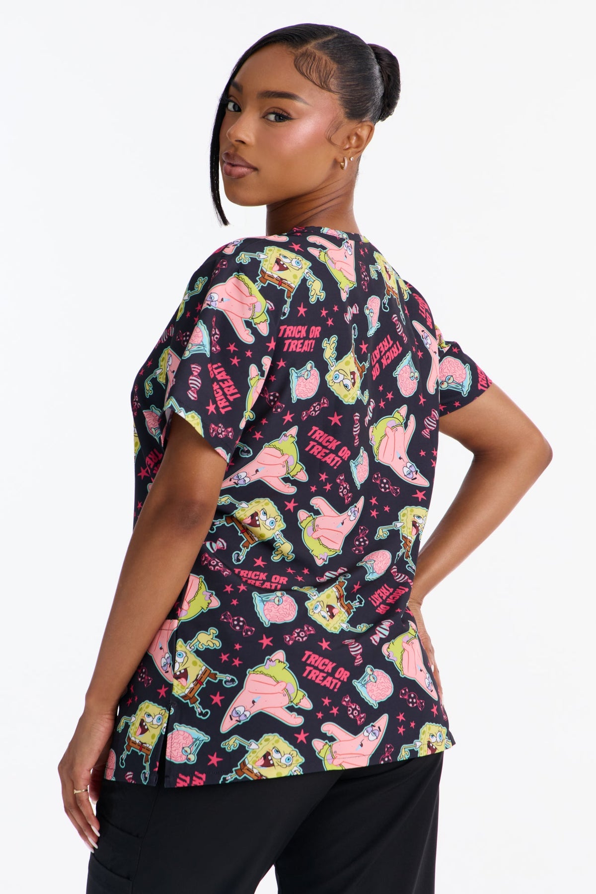 Sea Star Patrick & SpongeBob Uniform Scrub Top - Black