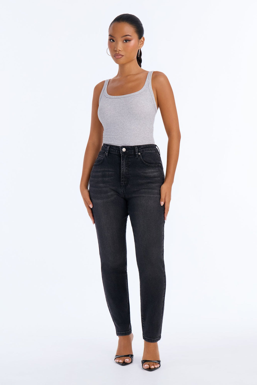 Dual Control Stretch Mom Jeans - Black Wash