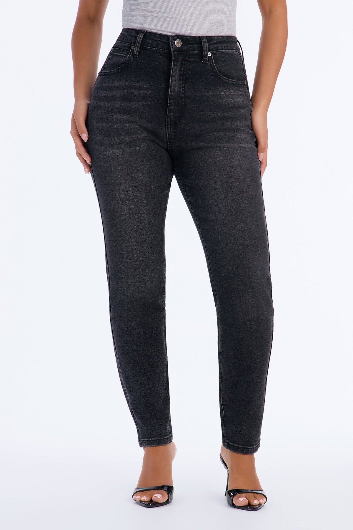 Dual Control Stretch Mom Jeans - Black Wash