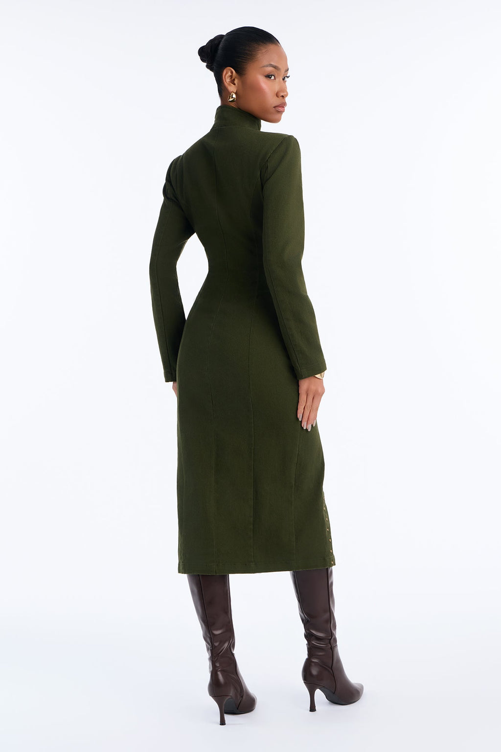 East Coast Weekend Stretch Twill Midi Dress - Olive