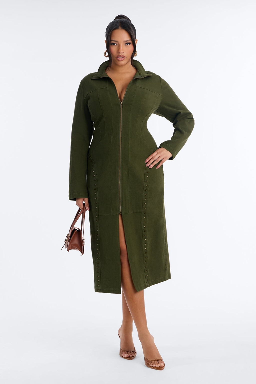 East Coast Weekend Stretch Twill Midi Dress - Olive