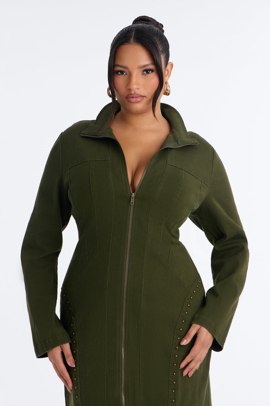 East Coast Weekend Stretch Twill Midi Dress - Olive