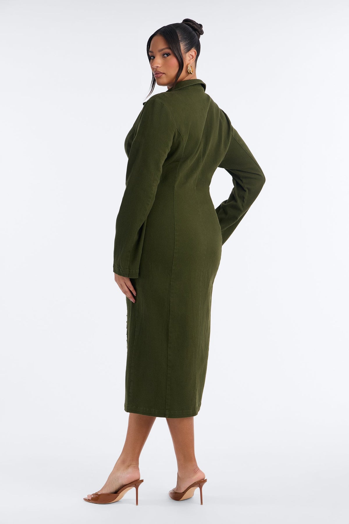 East Coast Weekend Stretch Twill Midi Dress - Olive