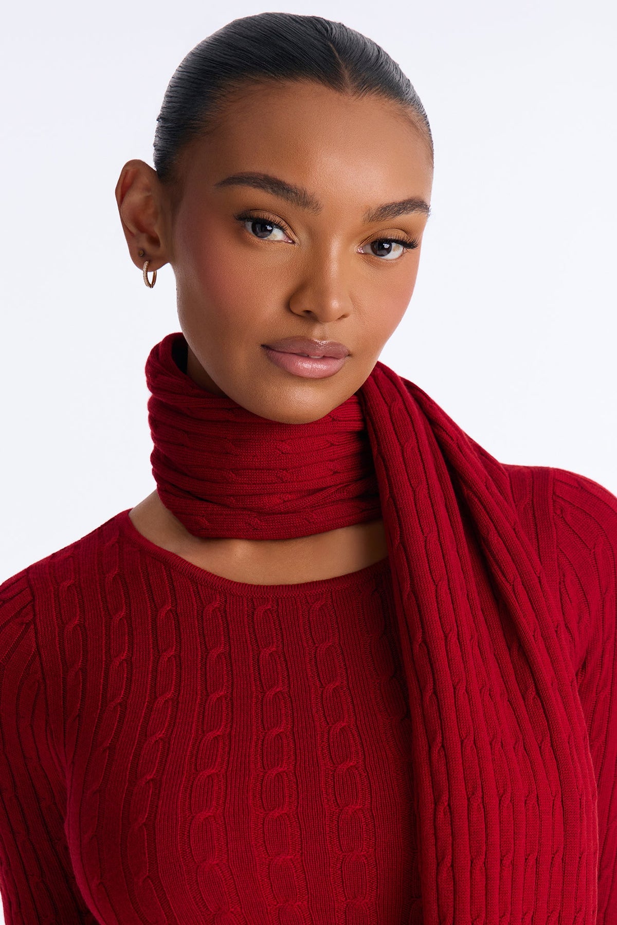 Windy City Scarf & Sweater Midi Dress - Red