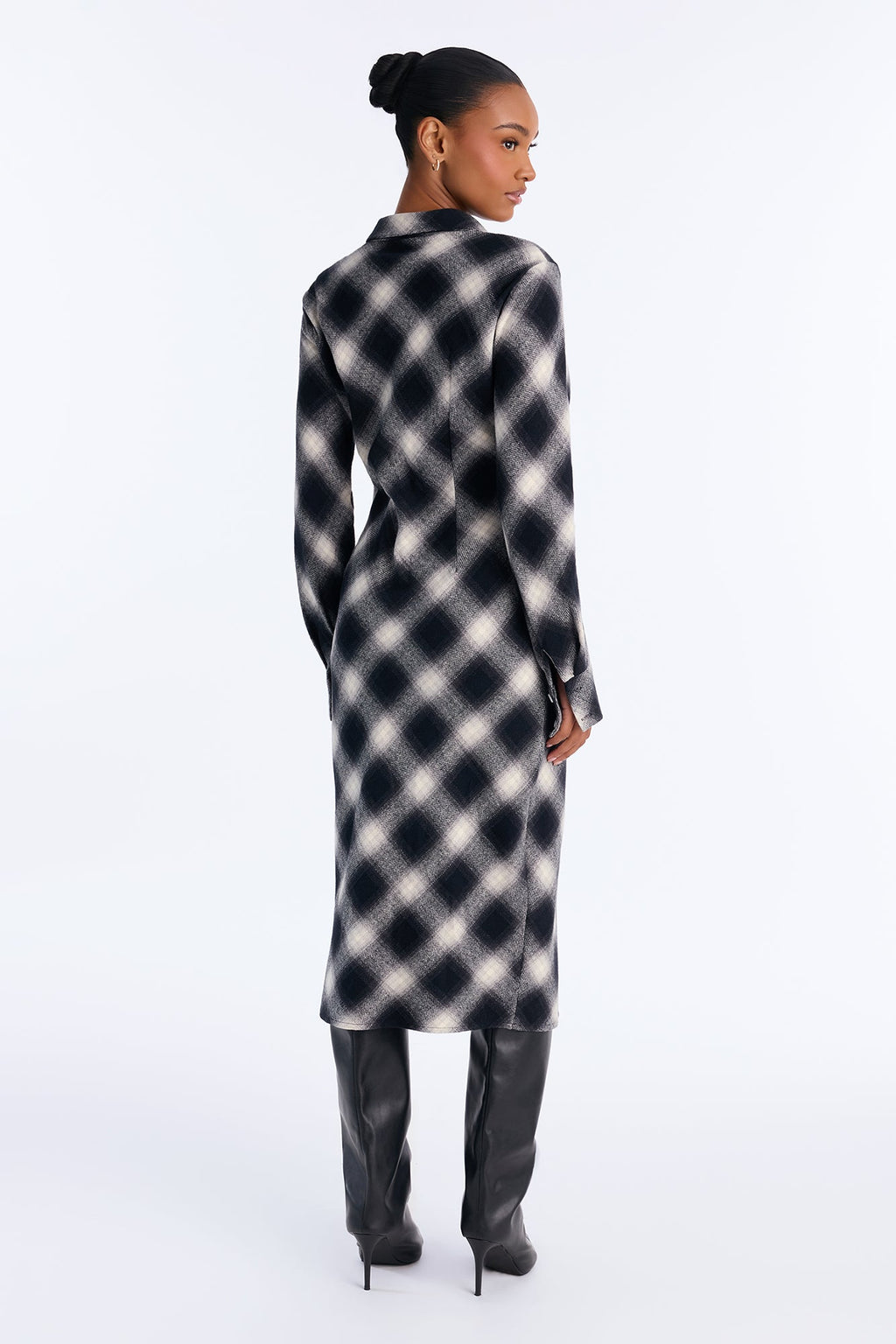 Steph Button Up Plaid Midi Dress - Black/combo