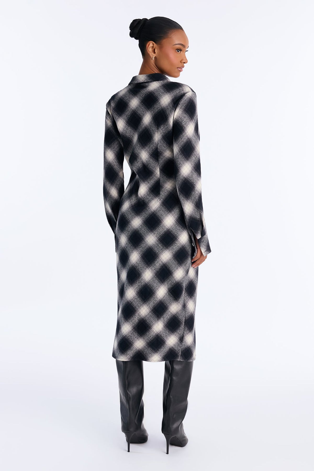 Steph Button Up Plaid Midi Dress - Black/combo