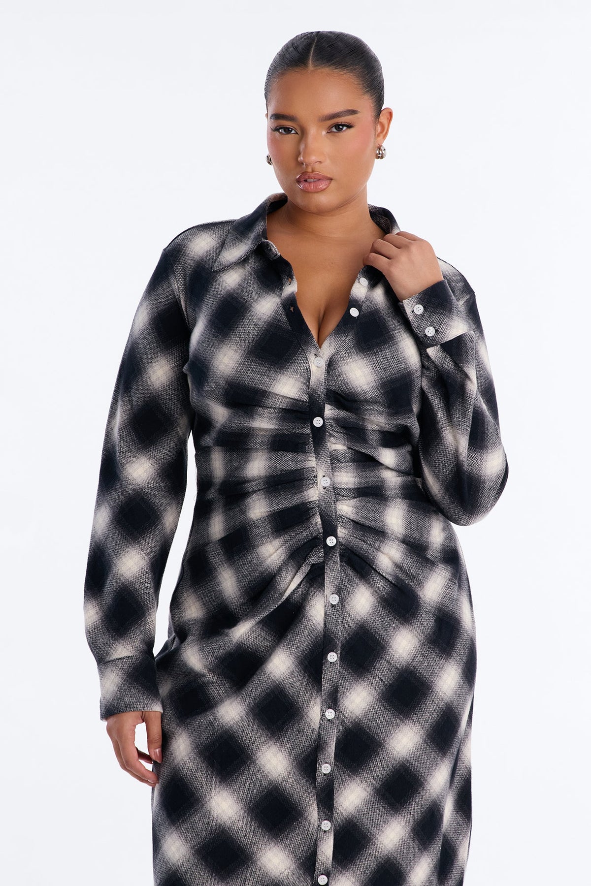 Steph Button Up Plaid Midi Dress - Black/combo