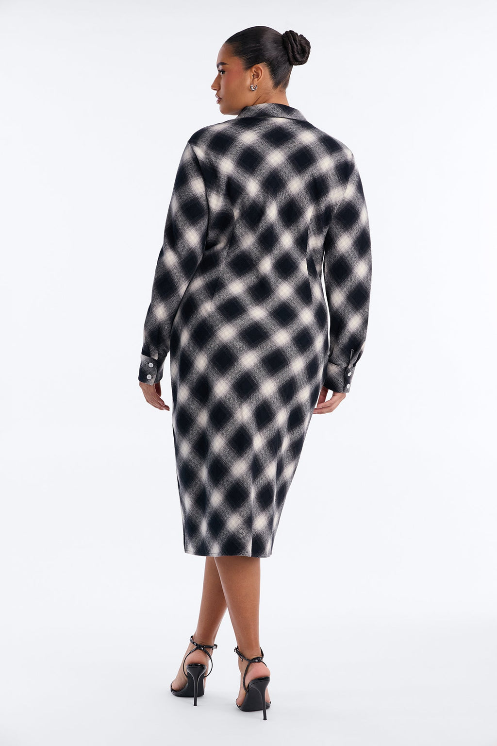 Steph Button Up Plaid Midi Dress - Black/combo
