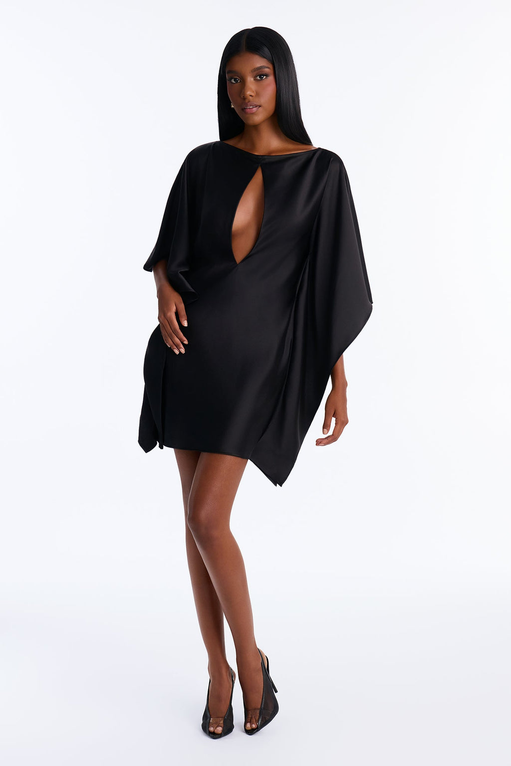 Martini Please Short Sleeve Satin Mini Dress - Black