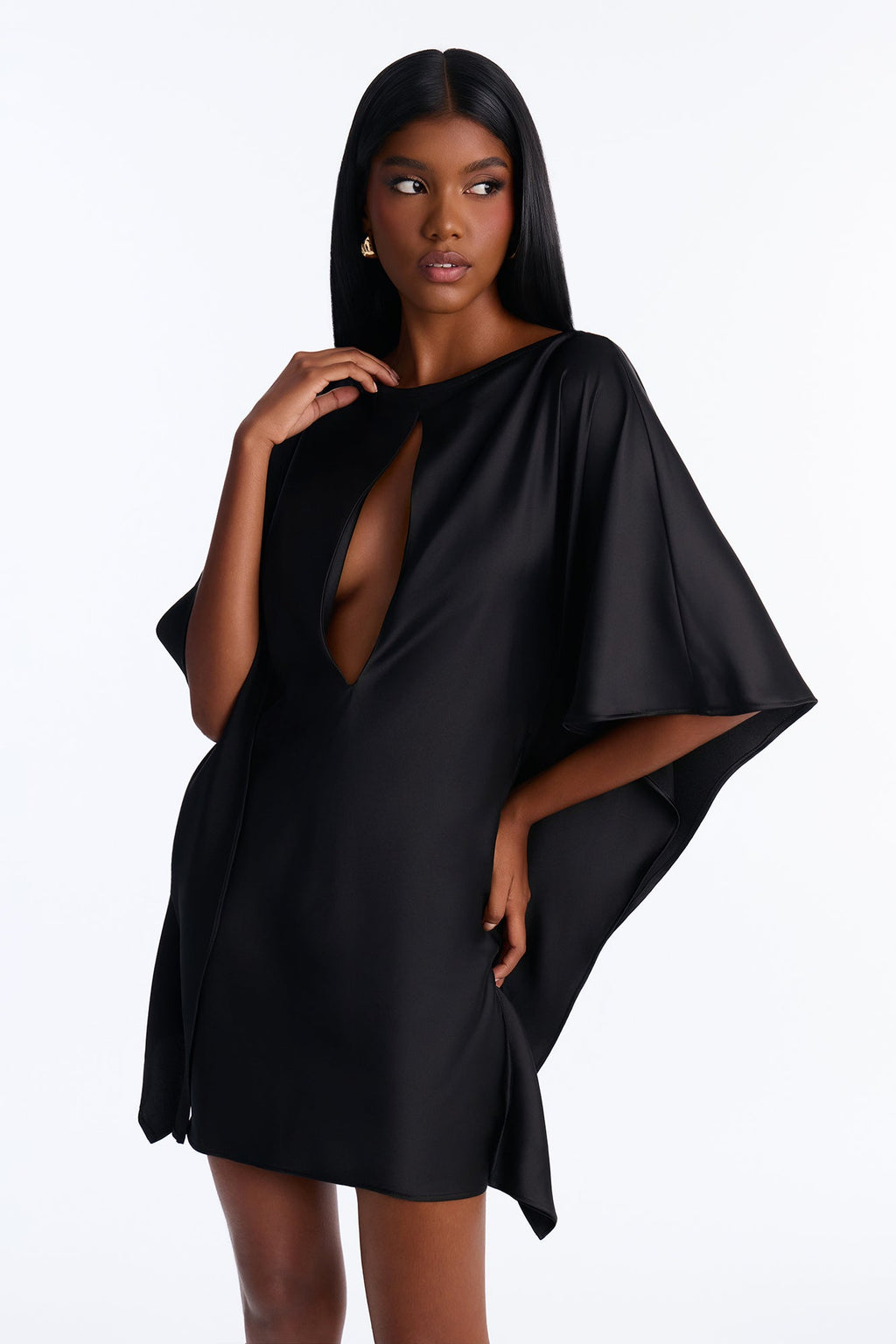 Martini Please Short Sleeve Satin Mini Dress - Black