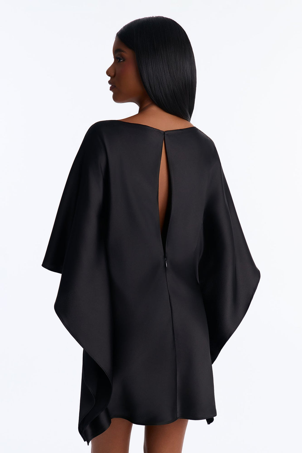 Martini Please Short Sleeve Satin Mini Dress - Black
