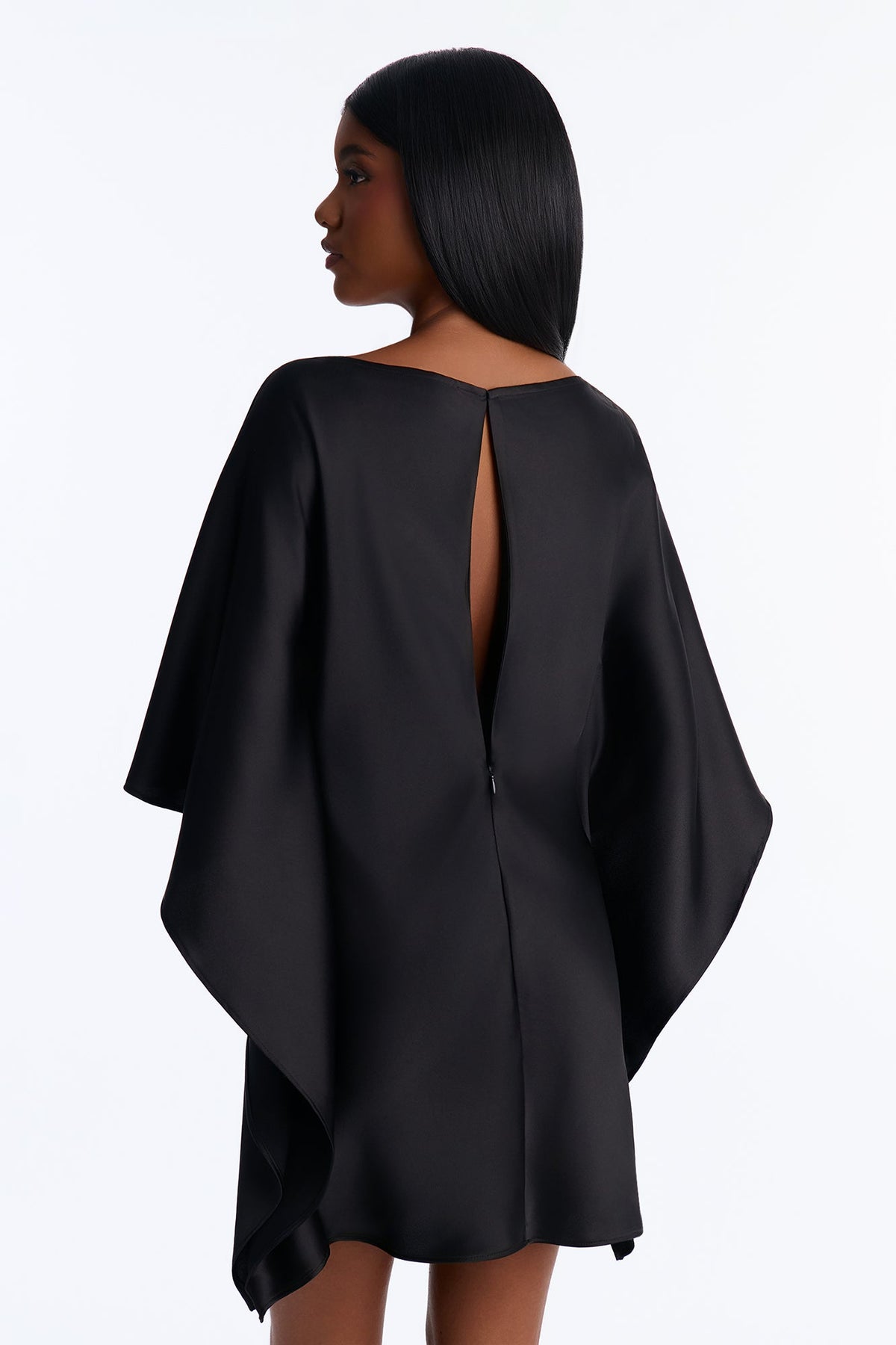 Martini Please Short Sleeve Satin Mini Dress - Black