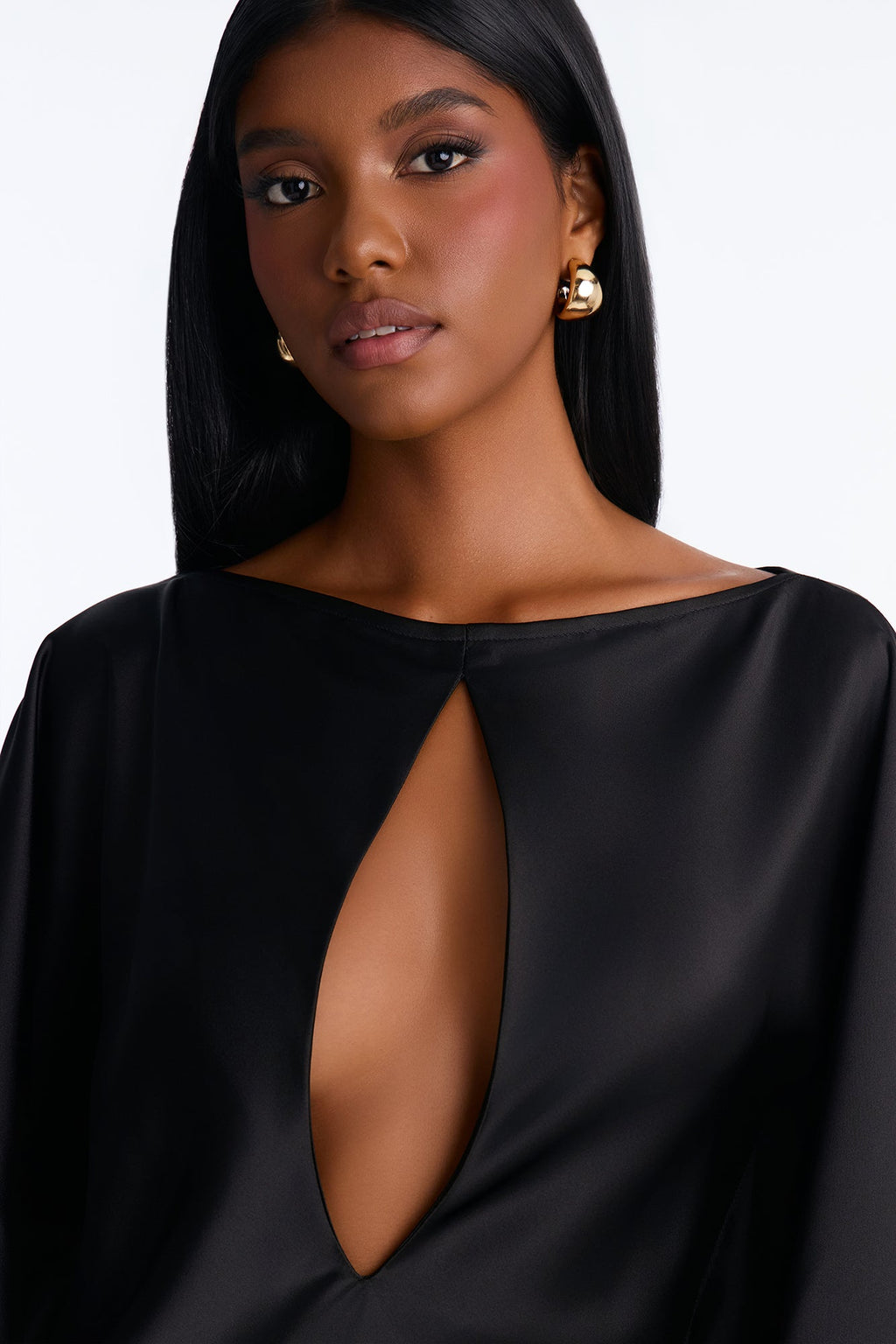 Martini Please Short Sleeve Satin Mini Dress - Black