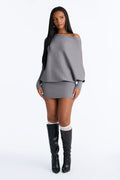Arianna Off Shoulder Sweater Mini Dress - Grey