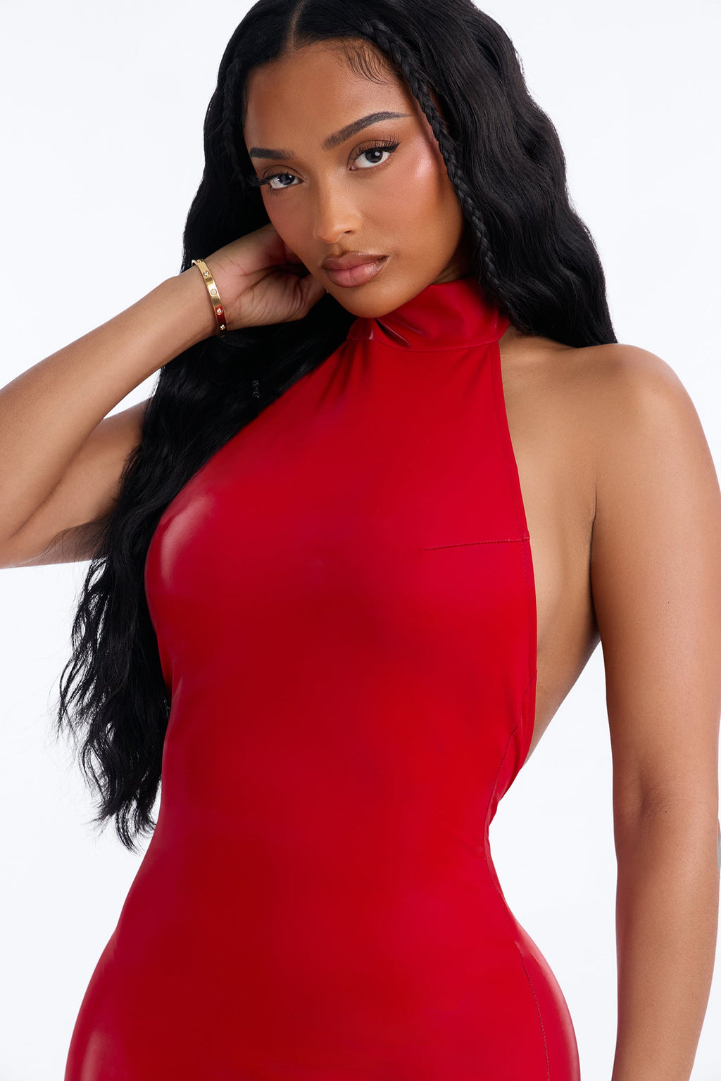 Sleek Seduction Backless Coated Jumpsuit - Red