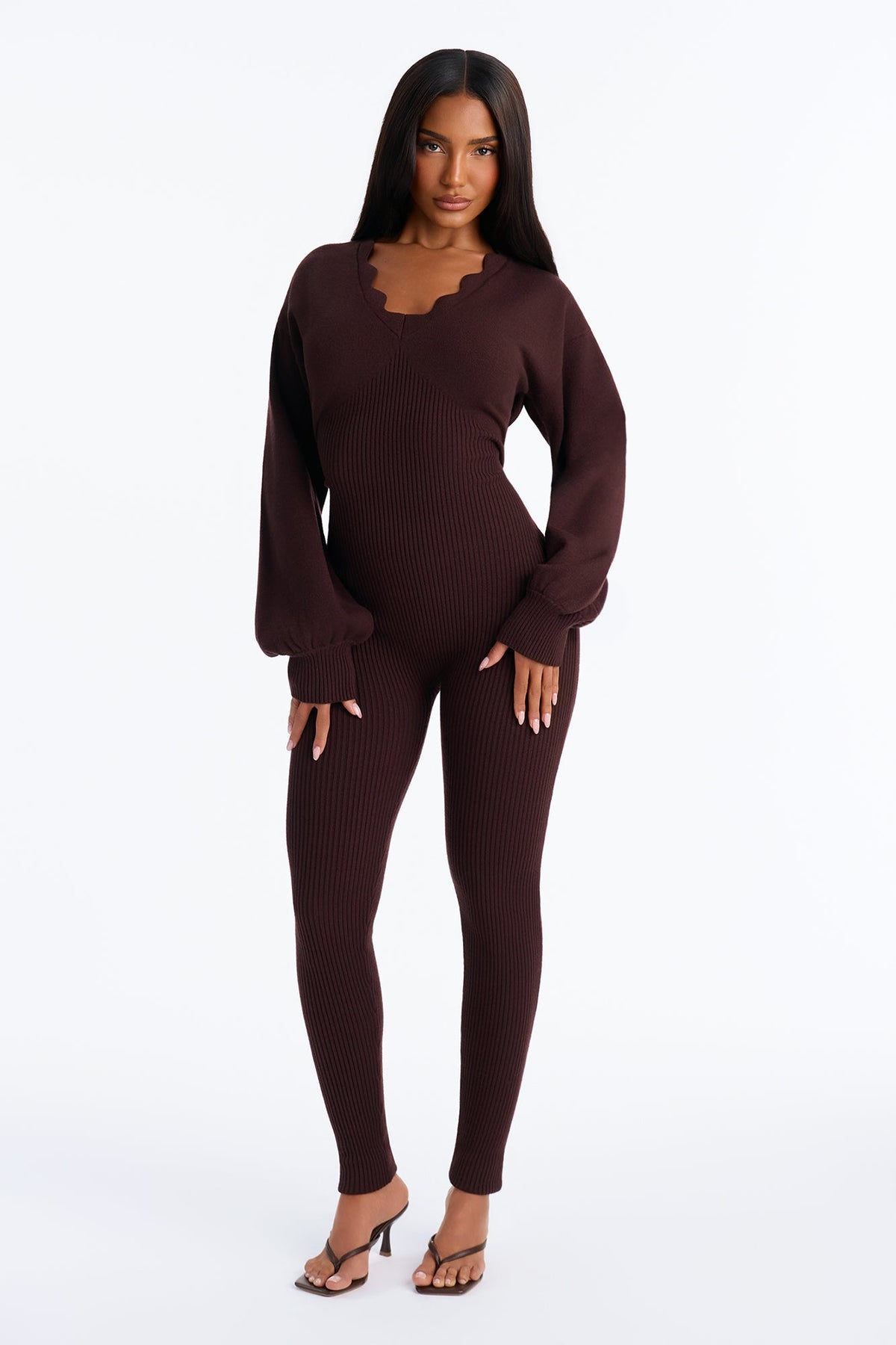Sweetest Thing Sweater Jumpsuit - Chocolate