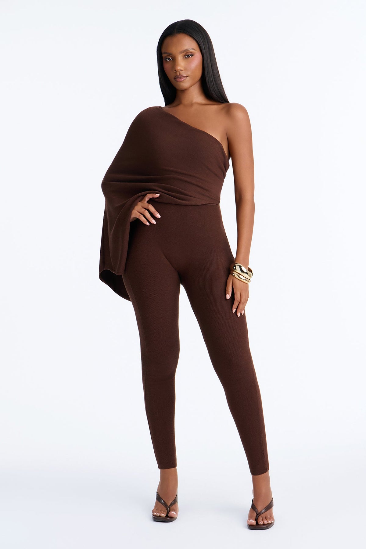 Draped In Confidence Sweater Cape Jumpsuit - Chocolate