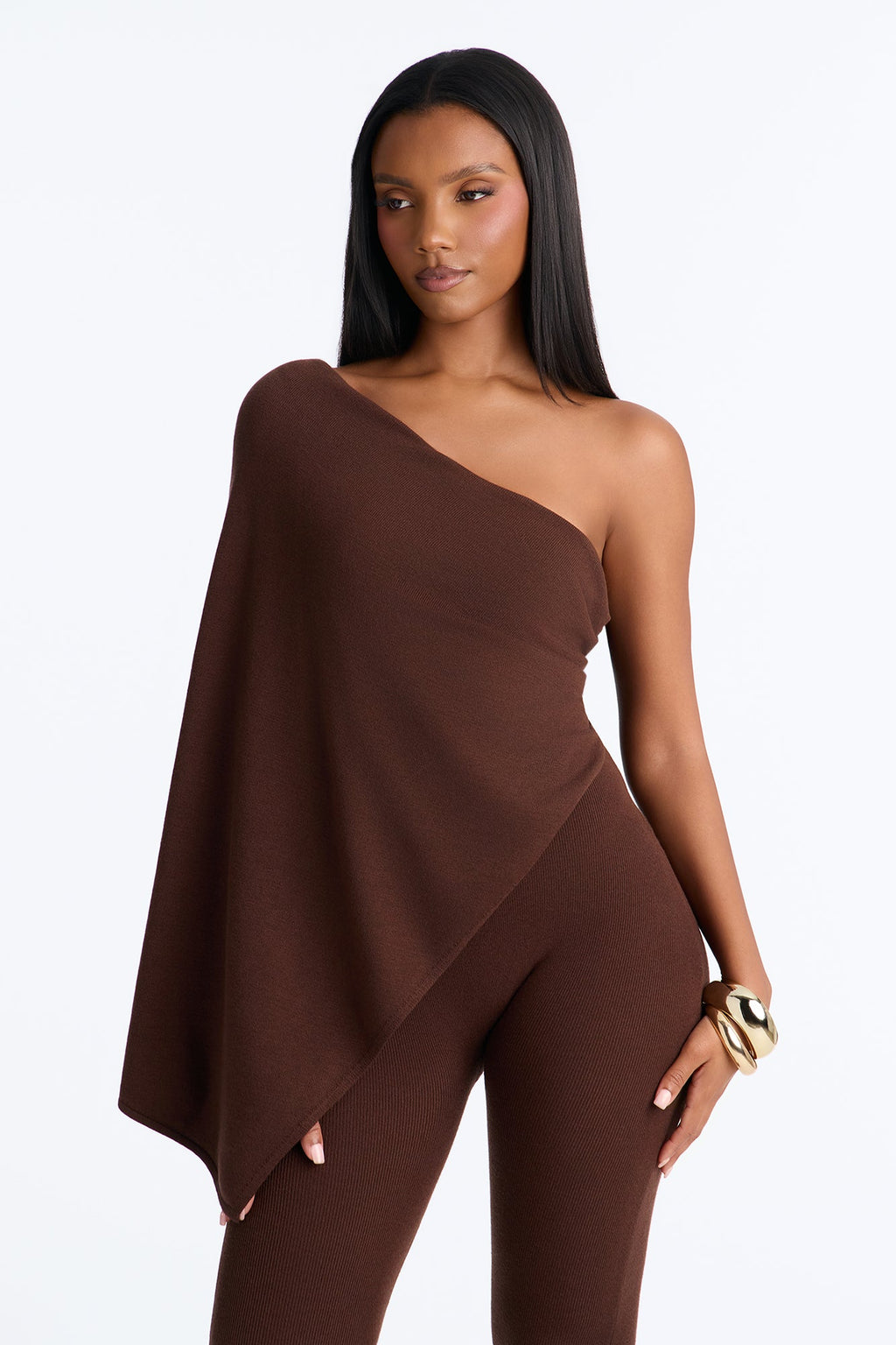 Draped In Confidence Sweater Cape Jumpsuit - Chocolate