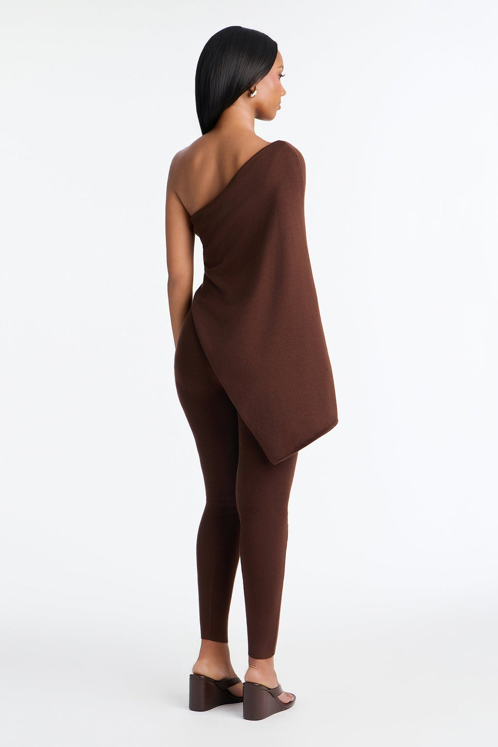 Draped In Confidence Sweater Cape Jumpsuit - Chocolate