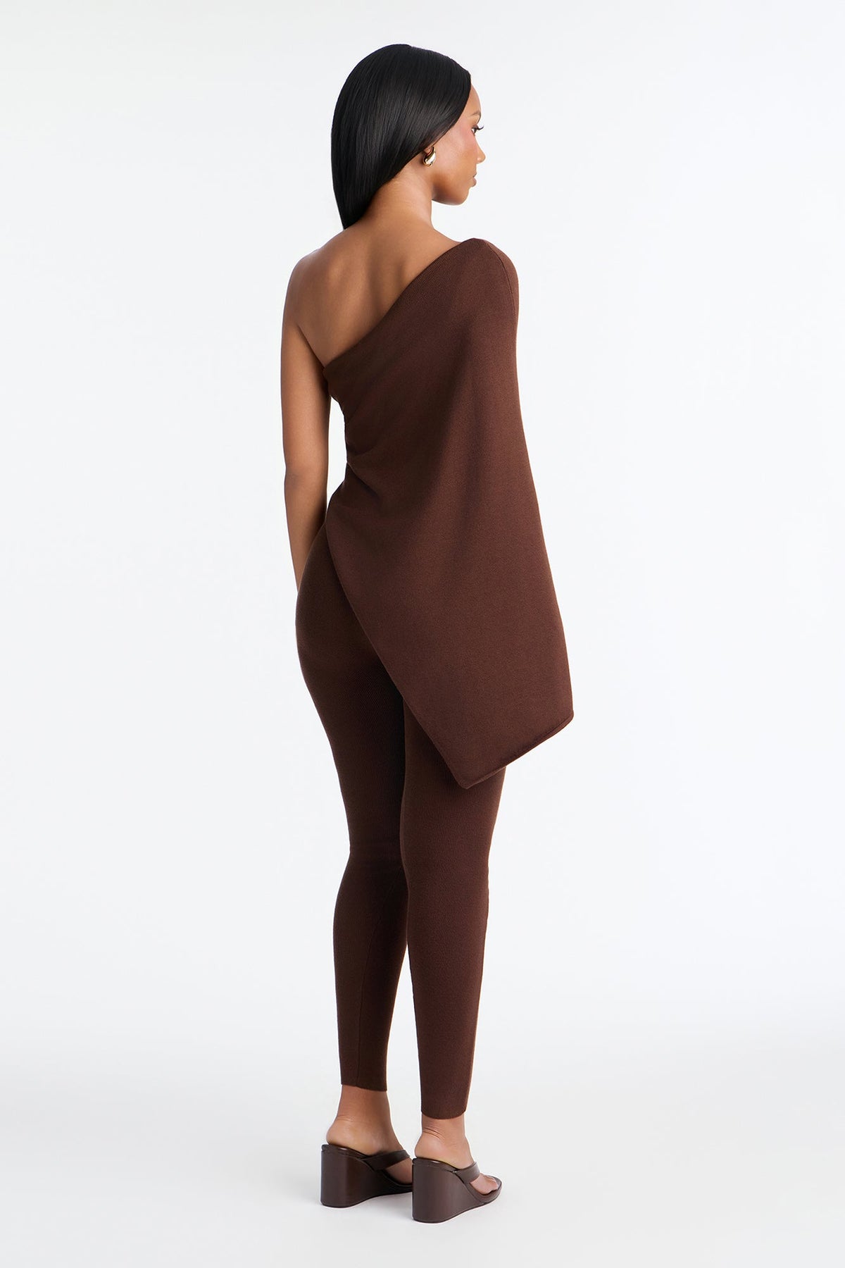 Draped In Confidence Sweater Cape Jumpsuit - Chocolate