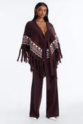 Willow Fringe Poncho Sweater Pant Set - Chocolate